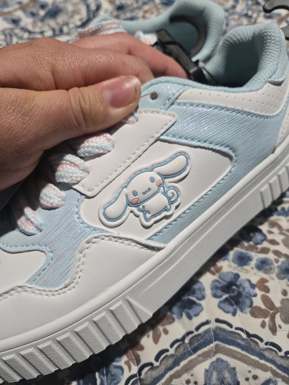 Women's Light Blue and White Cartoon Bunny Sneakers
